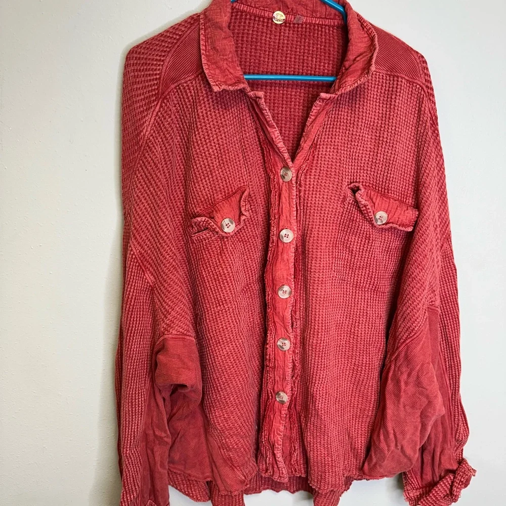 Free People Rust Button Down Shirt - Picture 3 of 5